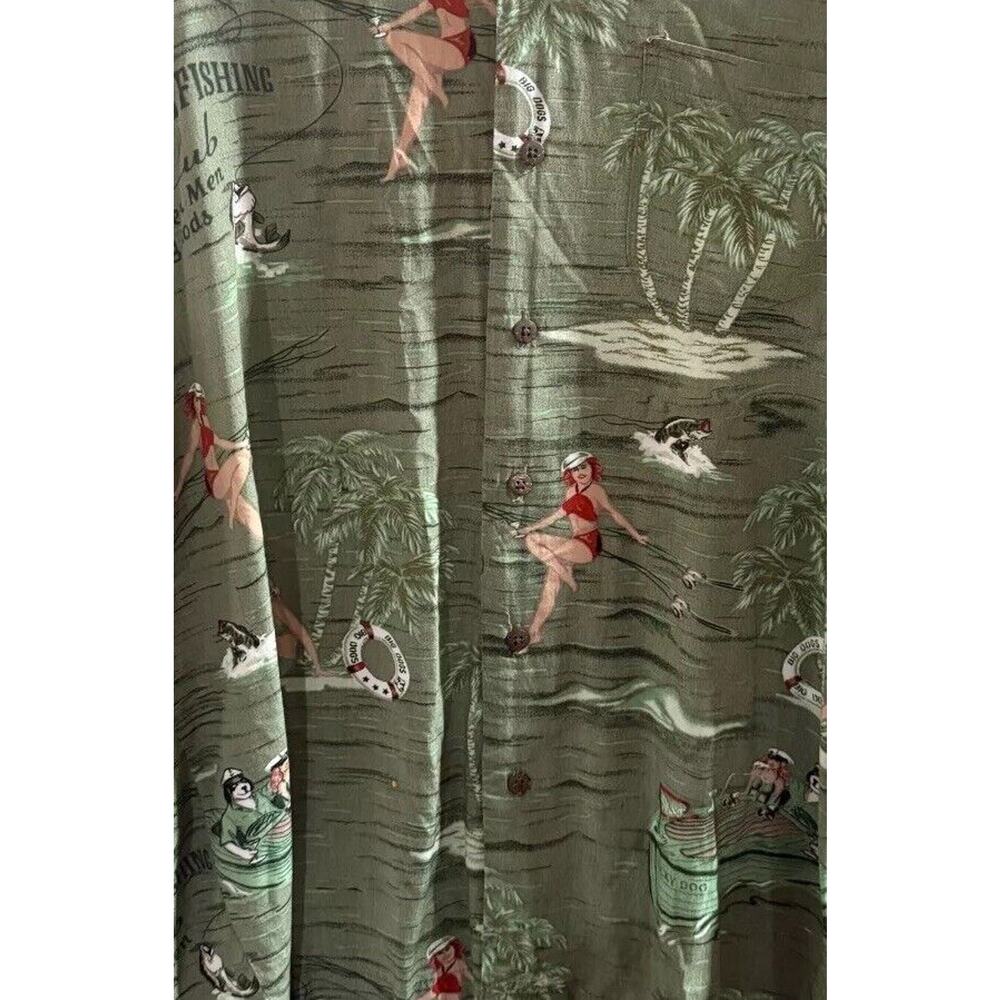 Big Dogs Casual Shirt Mens XL Green Rayon Hawaiian Short Sleeve Collar Vintage - Picture 2 of 5